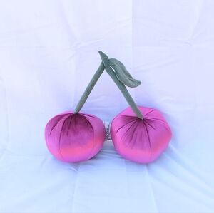 ROOM ESSENTIALS | Pink Fushia Velvet Double Cherry Throw Pillow Plush